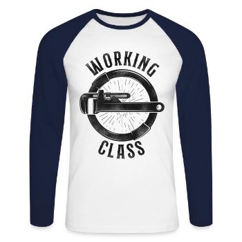 Plomberie Plombier Vintage Travail - T-shirt baseball manches longues Homme - blanc/marine - Devant - Nik (191cm)