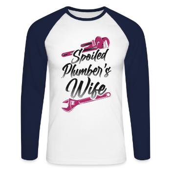 Plomberie Femme plombier gâtée - T-shirt baseball manches longues Homme - blanc/marine - Devant - Nik (191cm)