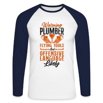Plombier de plomberie Vintage Avertissement - T-shirt baseball manches longues Homme - blanc/marine - Devant - Nik (191cm)