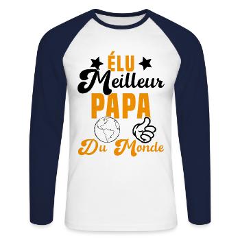 Élu Meilleur Papa Du Monde Fête Des Pères - T-shirt baseball manches longues Homme - blanc/marine - Devant - Nik (191cm)