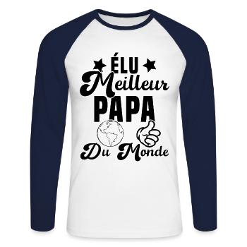 Élu Meilleur Papa Du Monde Fête Des Pères - T-shirt baseball manches longues Homme - blanc/marine - Devant - Nik (191cm)