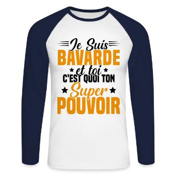 Fille Bavarde Phrase Drôle Super Pouvoir Cadeau - T-shirt baseball manches longues Homme - blanc/marine - Devant - Nik (191cm)