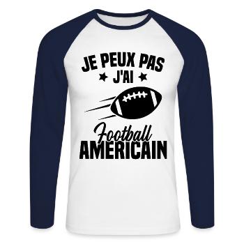 Football américain cadeau drôle footballeur - T-shirt baseball manches longues Homme - blanc/marine - Devant - Nik (191cm)