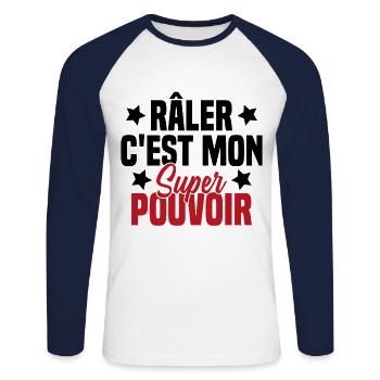 RALER C'EST MON SUPER POUVOIR - T-shirt baseball manches longues Homme - blanc/marine - Devant - Nik (191cm)