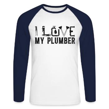 Plumbing Plumber Wife Girlfriend - Unisex Baseballshirt langarm - Weiß/Navy - Vorne - Nik (191cm)