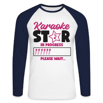 Karaoké Chanteur Karaoké Star In - T-shirt baseball manches longues Homme - blanc/marine - Devant - Nik (191cm)