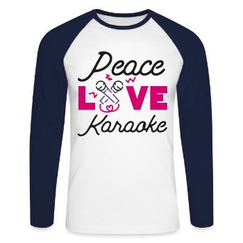 Karaoke Singer 80s Retro Peace - Unisex Baseballshirt langarm - Weiß/Navy - Vorne - Nik (191cm)