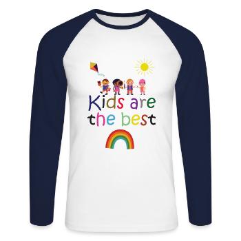 Kids - Unisex Baseballshirt langarm - Weiß/Navy - Vorne - Nik (191cm)