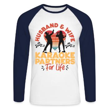 Chanteur de karaoké Mari Femme - T-shirt baseball manches longues Homme - blanc/marine - Devant - Nik (191cm)
