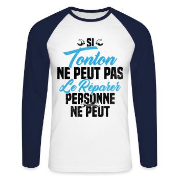 Si Tonton Ne Peut Pas Le Réparer Tonton Humour - T-shirt baseball manches longues Homme - blanc/marine - Devant - Nik (191cm)