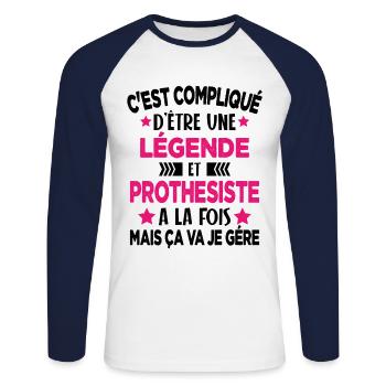 Légende et PROTHESISTE Cadeau Humour - T-shirt baseball manches longues Homme - blanc/marine - Devant - Nik (191cm)