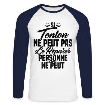 Si Tonton Ne Peut Pas Le Réparer Tonton Humour - T-shirt baseball manches longues Homme - blanc/marine - Devant - Nik (191cm)