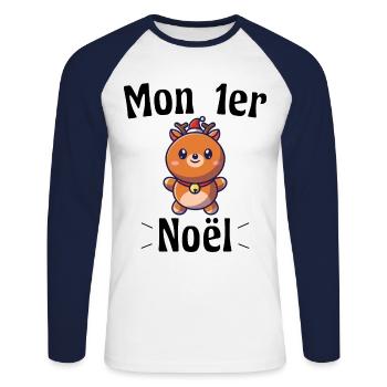 Mon 1er Noël Petit Renne Enfant - T-shirt baseball manches longues Homme - blanc/marine - Devant - Nik (191cm)