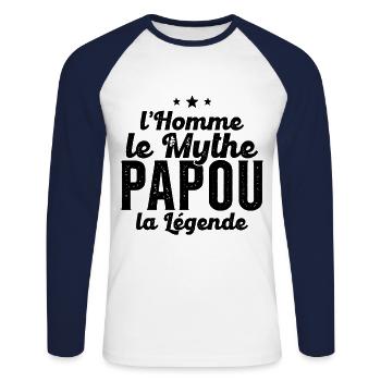Grand-Père Papou l'Homme le Mythe la Légende - T-shirt baseball manches longues Homme - blanc/marine - Devant - Nik (191cm)
