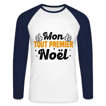 Body Mon Tout Premier Noël - cadeau noel - T-shirt baseball manches longues Homme - blanc/marine - Devant - Nik (191cm)