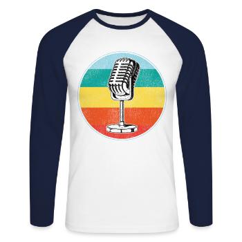 Karaoke Singer Microphone Vocalist - Unisex Baseballshirt langarm - Weiß/Navy - Vorne - Nik (191cm)