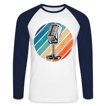Karaoke Singer Microphone Vocalist - Unisex Baseballshirt langarm - Weiß/Navy - Vorne - Nik (191cm)