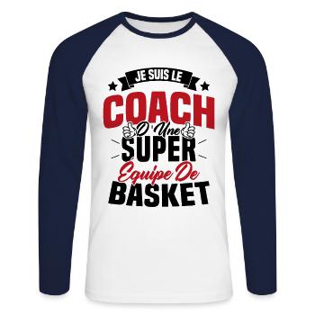 Je Suis Le Coach D'une Super Équipe De Basket - T-shirt baseball manches longues Homme - blanc/marine - Devant - Nik (191cm)