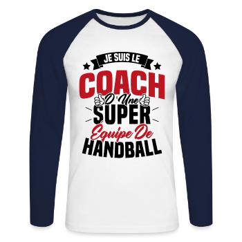 Je Suis Le Coach D'une Super Équipe De Handball - T-shirt baseball manches longues Homme - blanc/marine - Devant - Nik (191cm)