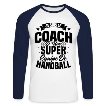 Je Suis Le Coach D'une Super Équipe De Handball - T-shirt baseball manches longues Homme - blanc/marine - Devant - Nik (191cm)