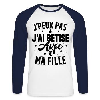 J'peux pas j'ai betise avec ma fille - T-shirt baseball manches longues Homme - blanc/marine - Devant - Nik (191cm)