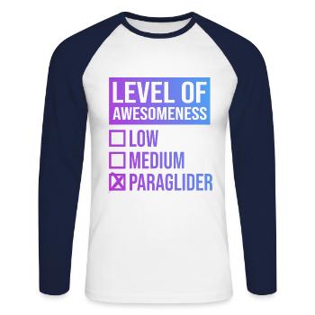 Level Of Awesomeness Low Medium Paraglider Paragli - Unisex Baseballshirt langarm - Weiß/Navy - Vorne - Nik (191cm)