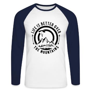 Life Is Better Over The Mountains Paragliding Para - Unisex Baseballshirt langarm - Weiß/Navy - Vorne - Nik (191cm)