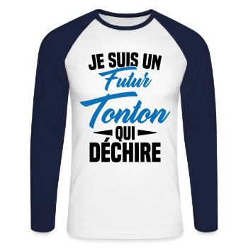 Je Suis Un Futur Tonton Qui Déchire - T-shirt baseball manches longues Homme - blanc/marine - Devant - Nik (191cm)