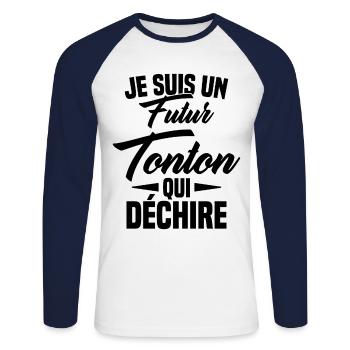 Je Suis Un Futur Tonton Qui Déchire - T-shirt baseball manches longues Homme - blanc/marine - Devant - Nik (191cm)