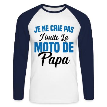 Je ne crie pas j imite la moto de papa - T-shirt baseball manches longues Homme - blanc/marine - Devant - Nik (191cm)