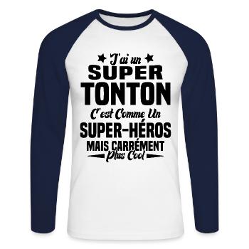 Super Héros Tonton Cool Humour Oncle - T-shirt baseball manches longues Homme - blanc/marine - Devant - Nik (191cm)