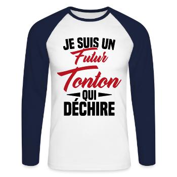 Je Suis Un Futur Tonton Qui Déchire - T-shirt baseball manches longues Homme - blanc/marine - Devant - Nik (191cm)