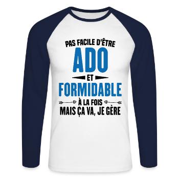 Pas Facile d'Être Ado Et Formidable À La Fois - T-shirt baseball manches longues Homme - blanc/marine - Devant - Nik (191cm)