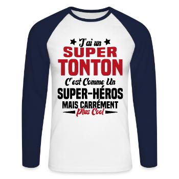 Super Héros Tonton Cool Humour Oncle - T-shirt baseball manches longues Homme - blanc/marine - Devant - Nik (191cm)