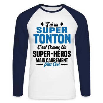 Super Héros Tonton Cool Humour Oncle - T-shirt baseball manches longues Homme - blanc/marine - Devant - Nik (191cm)