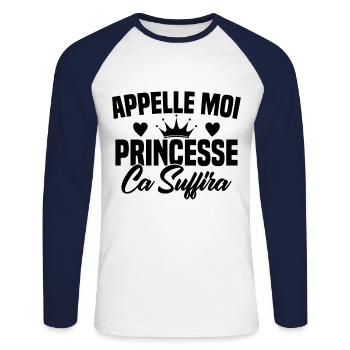 HUMOUR APPELLE MOI PRINCESSE - T-shirt baseball manches longues Homme - blanc/marine - Devant - Nik (191cm)