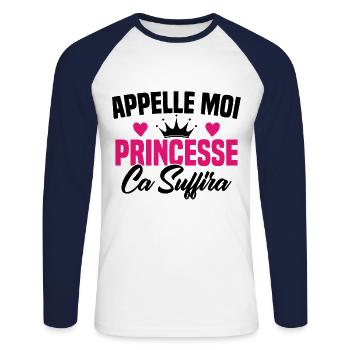 HUMOUR APPELLE MOI PRINCESSE - T-shirt baseball manches longues Homme - blanc/marine - Devant - Nik (191cm)