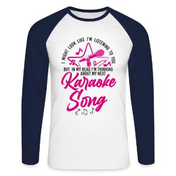 Chanteur de karaoké auquel je pourrais ressembler - T-shirt baseball manches longues Homme - blanc/marine - Devant - Nik (191cm)