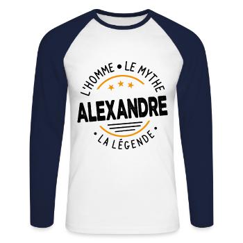 Alexandre L'Homme Le Mythe La Légende Cadeau - T-shirt baseball manches longues Homme - blanc/marine - Devant - Nik (191cm)