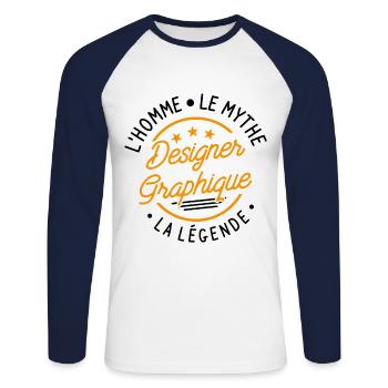 Designer Graphique L Homme Le Mythe La Légende - T-shirt baseball manches longues Homme - blanc/marine - Devant - Nik (191cm)