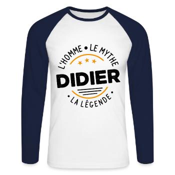 Didier L'Homme Le Mythe La Légende Cadeau Humour - T-shirt baseball manches longues Homme - blanc/marine - Devant - Nik (191cm)