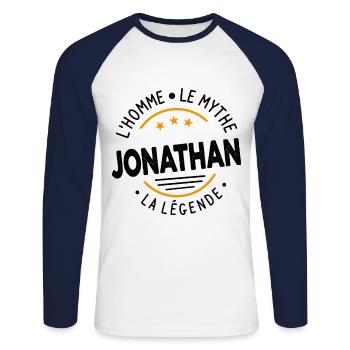 Jonathan L'Homme Le Mythe La Légende Cadeau Humour - T-shirt baseball manches longues Homme - blanc/marine - Devant - Nik (191cm)