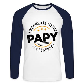 Grand-Père Papy l'Homme le Mythe la Légende - T-shirt baseball manches longues Homme - blanc/marine - Devant - Nik (191cm)