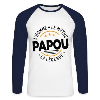 Grand-Père Papou l'Homme le Mythe la Légende - T-shirt baseball manches longues Homme - blanc/marine - Devant - Nik (191cm)