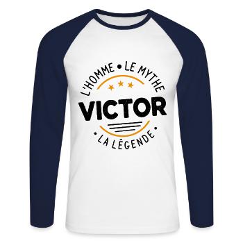 Victor L'Homme Le Mythe La Légende Cadeau Humour - T-shirt baseball manches longues Homme - blanc/marine - Devant - Nik (191cm)