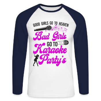 Chanteuse de karaoké Good Girls Go To - T-shirt baseball manches longues Homme - blanc/marine - Devant - Nik (191cm)