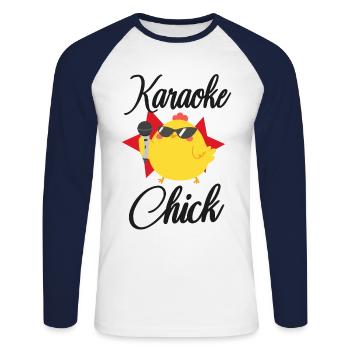 Karaoke Singer Chicken Karaoke - Unisex Baseballshirt langarm - Weiß/Navy - Vorne - Nik (191cm)