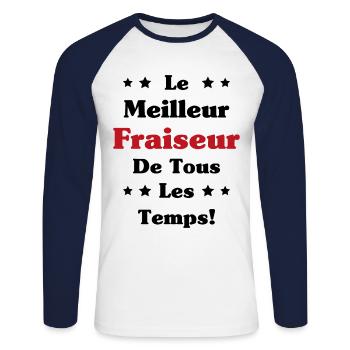 Le Meilleur Fraiseur de tous les temps - T-shirt baseball manches longues Homme - blanc/marine - Devant - Nik (191cm)