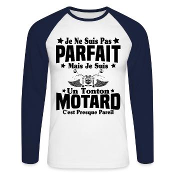 Pas parfait mais je suis un Tonton Motard Cadeau - T-shirt baseball manches longues Homme - blanc/marine - Devant - Nik (191cm)