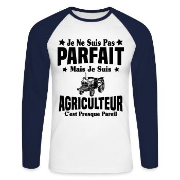 Pas parfait mais je suis un papa agriculteur Cool - T-shirt baseball manches longues Homme - blanc/marine - Devant - Nik (191cm)
